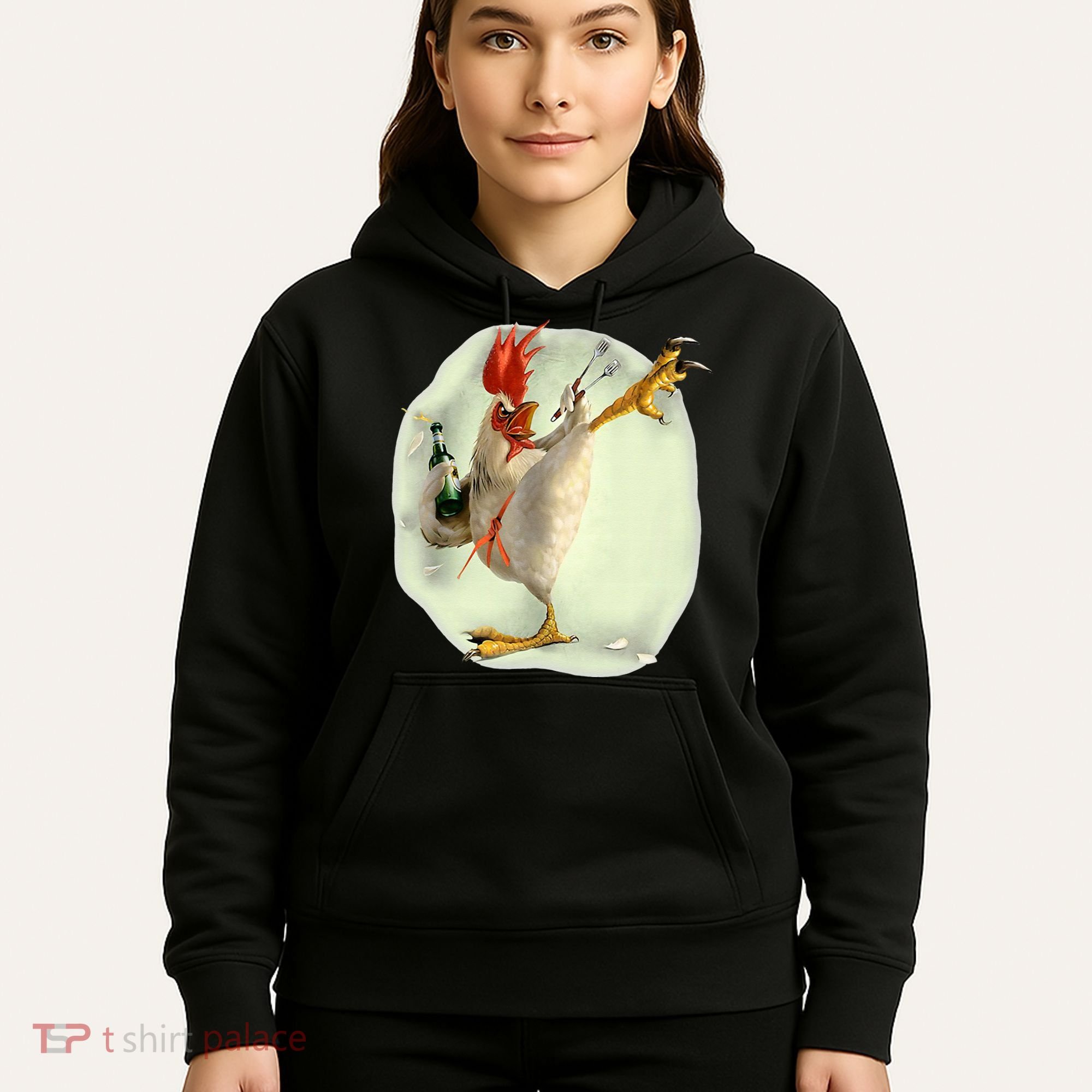 Chicken Beer Karate Kick Cool Chicken Funny Chicken Farmer Hoodie