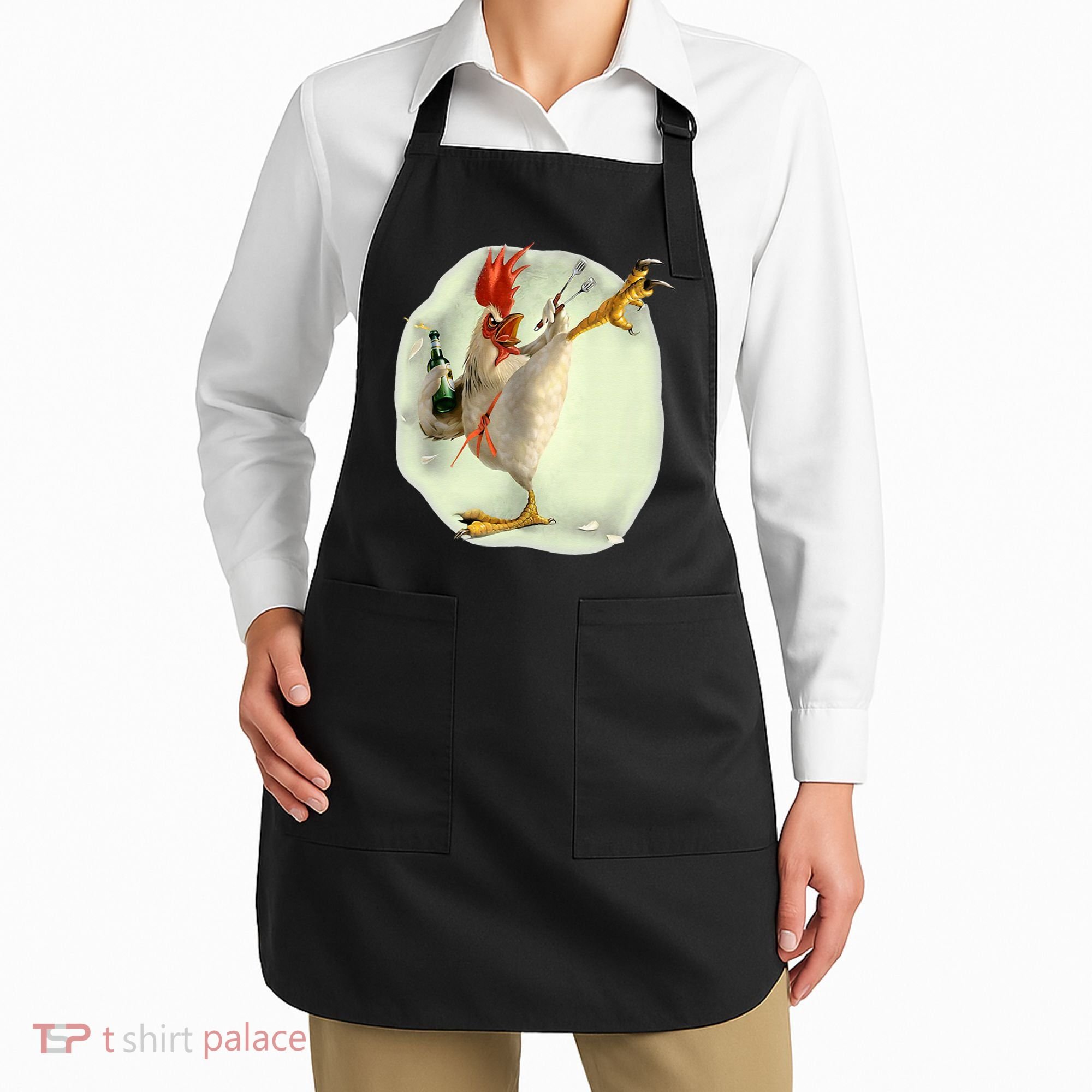 Chicken Beer Karate Kick Cool Chicken Funny Chicken Farmer Apron