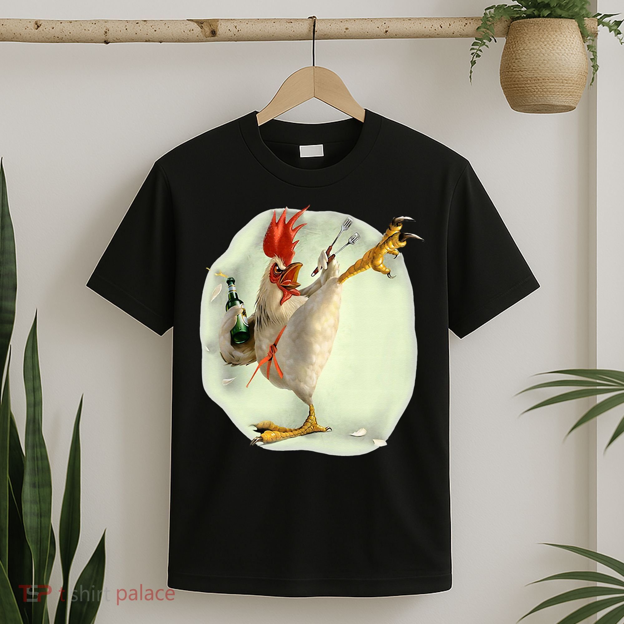 Chicken Beer Karate Kick Cool Chicken Funny Chicken Farmer T-Shirt