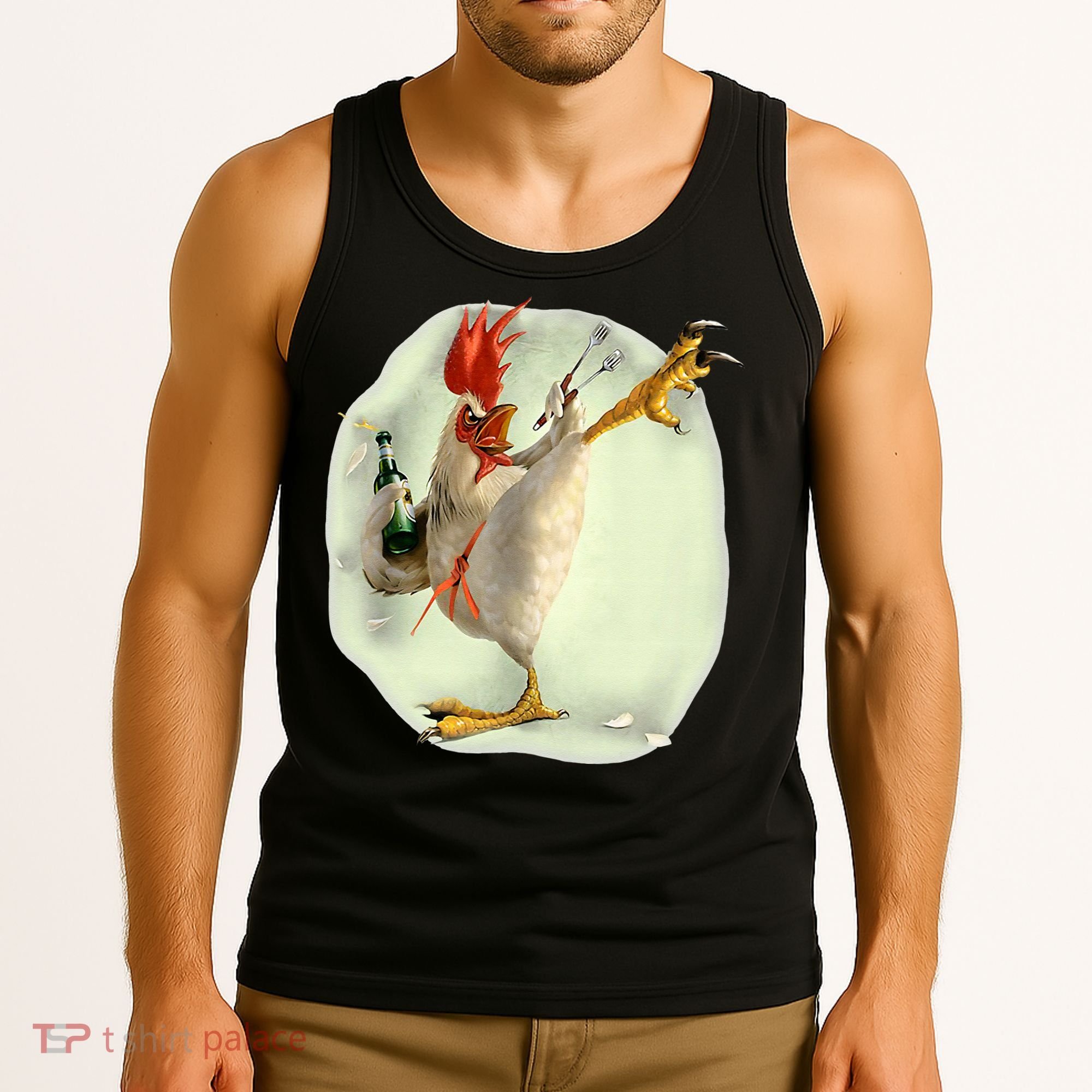 Chicken Beer Karate Kick Cool Chicken Funny Chicken Farmer Tank Top