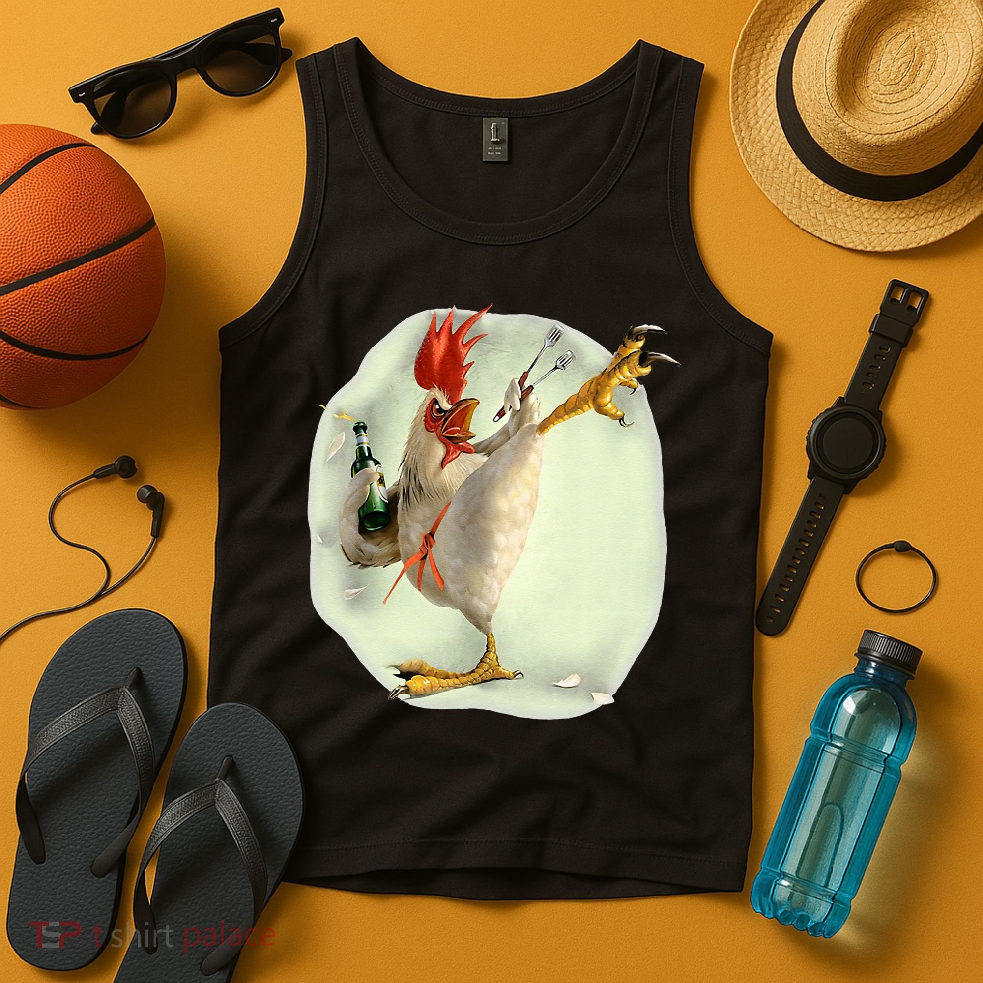 Chicken Beer Karate Kick Cool Chicken Funny Chicken Farmer Tank Top