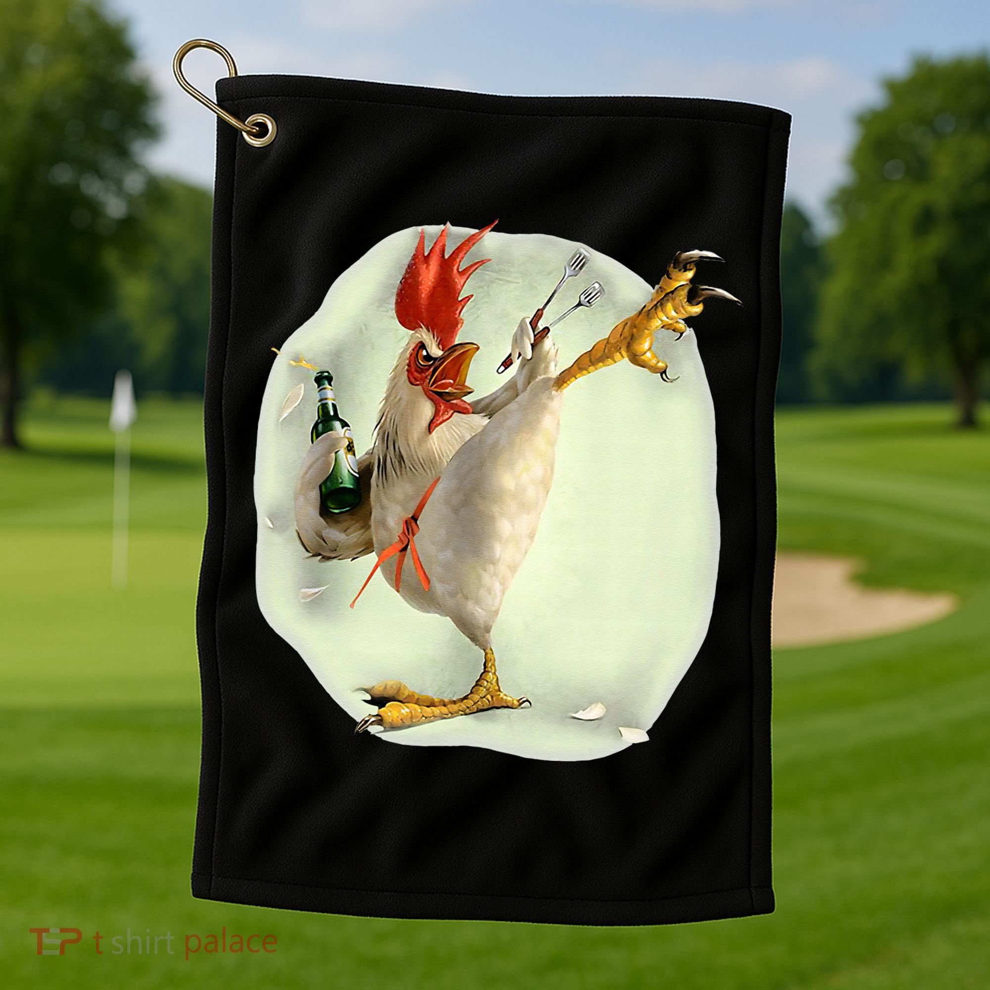 Chicken Beer Karate Kick Cool Chicken Funny Chicken Farmer Golf Towel