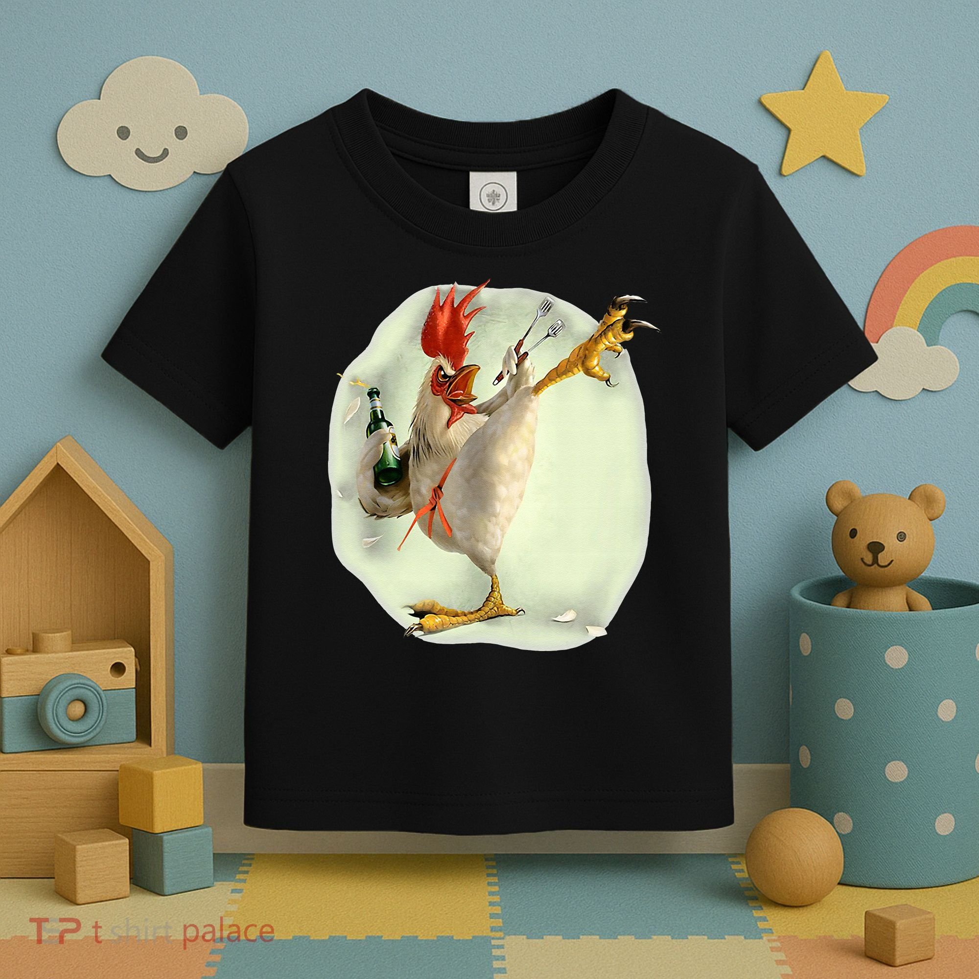 Chicken Beer Karate Kick Cool Chicken Funny Chicken Farmer Toddler T-Shirt