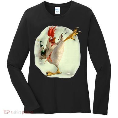 Chicken Beer Karate Kick Cool Chicken Funny Chicken Farmer Women's Long Sleeve Shirt