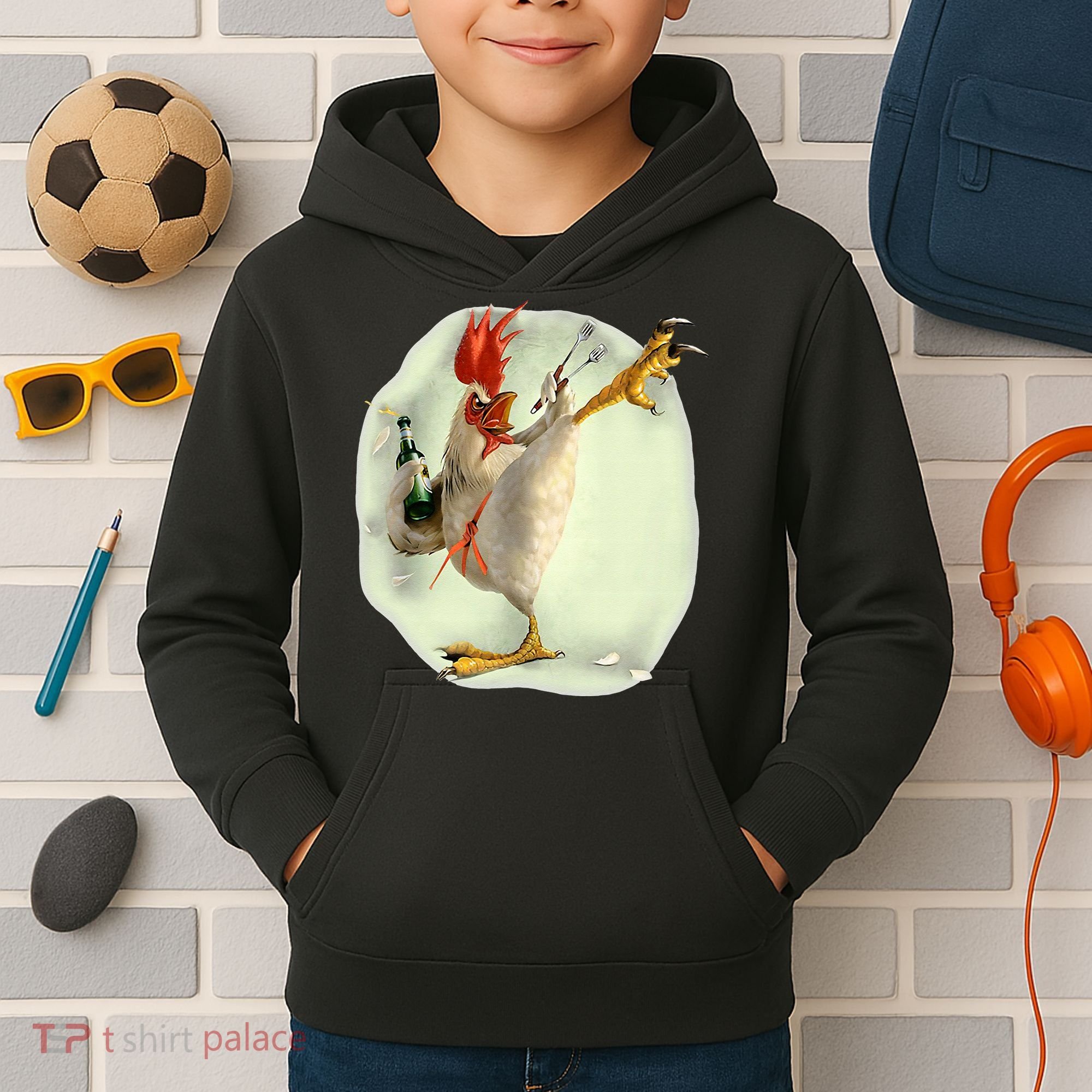 Chicken Beer Karate Kick Cool Chicken Funny Chicken Farmer Kids Hoodie