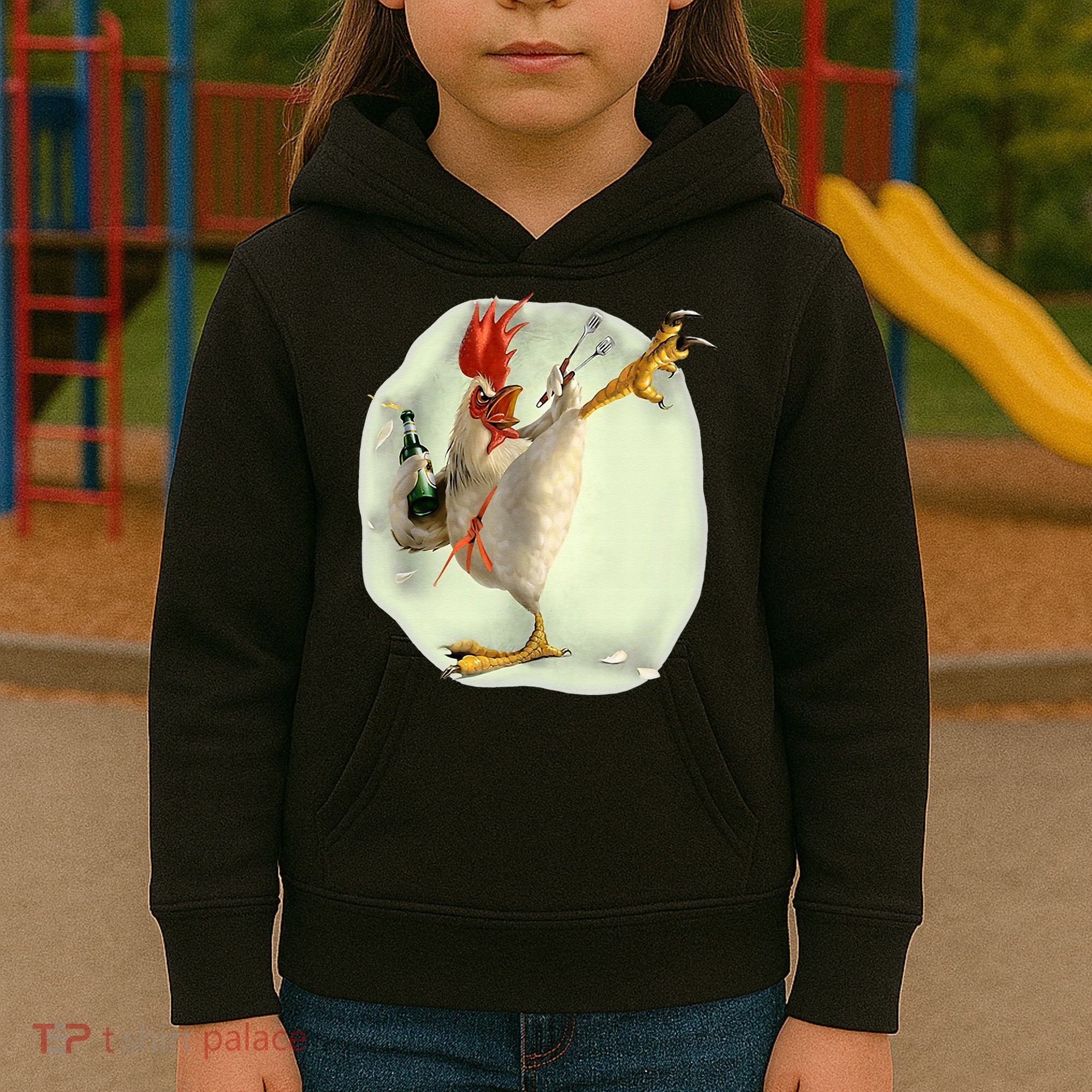 Chicken Beer Karate Kick Cool Chicken Funny Chicken Farmer Kids Hoodie