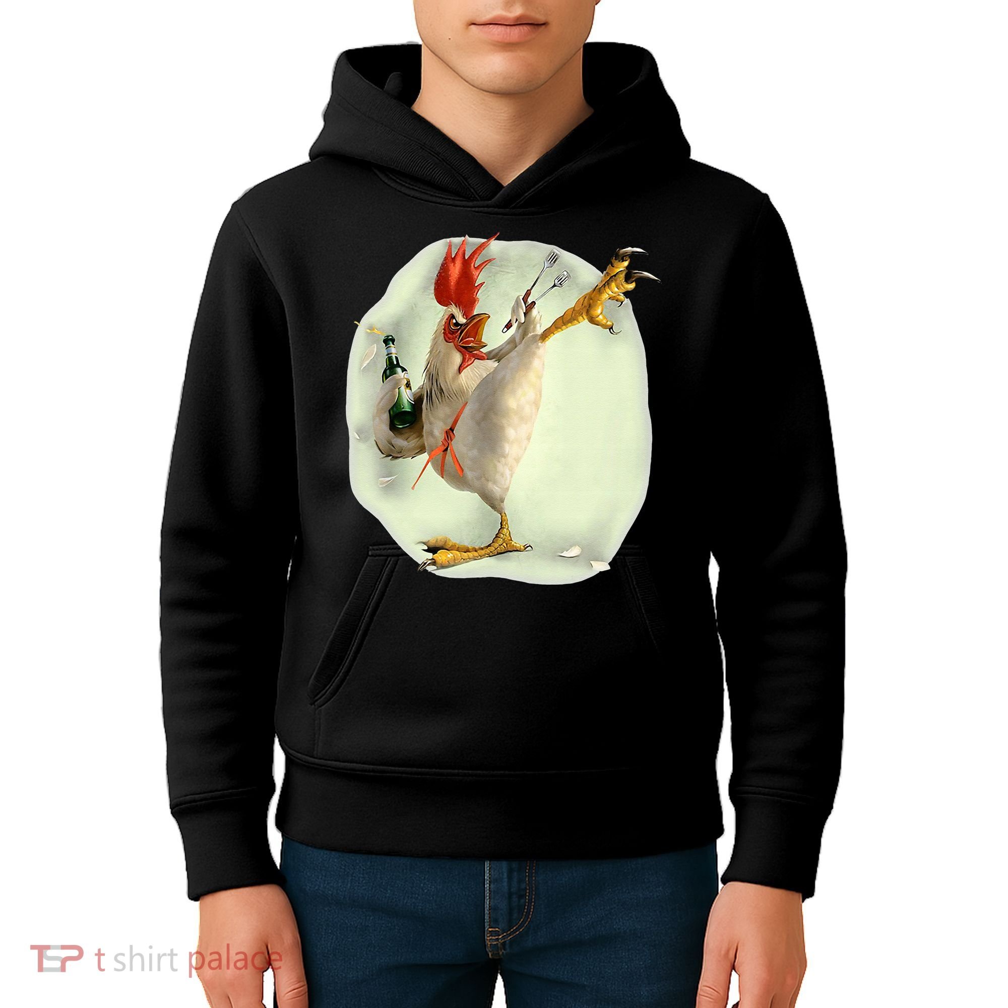 Chicken Beer Karate Kick Cool Chicken Funny Chicken Farmer Kids Hoodie