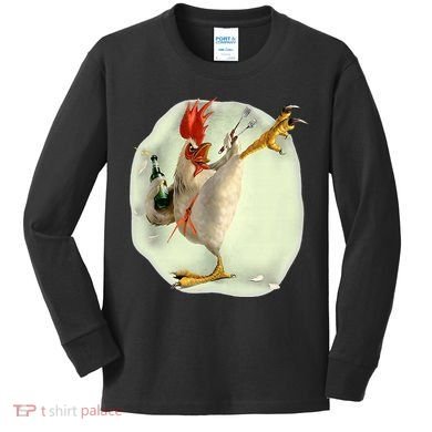 Chicken Beer Karate Kick Cool Chicken Funny Chicken Farmer Kids Long Sleeve Shirt