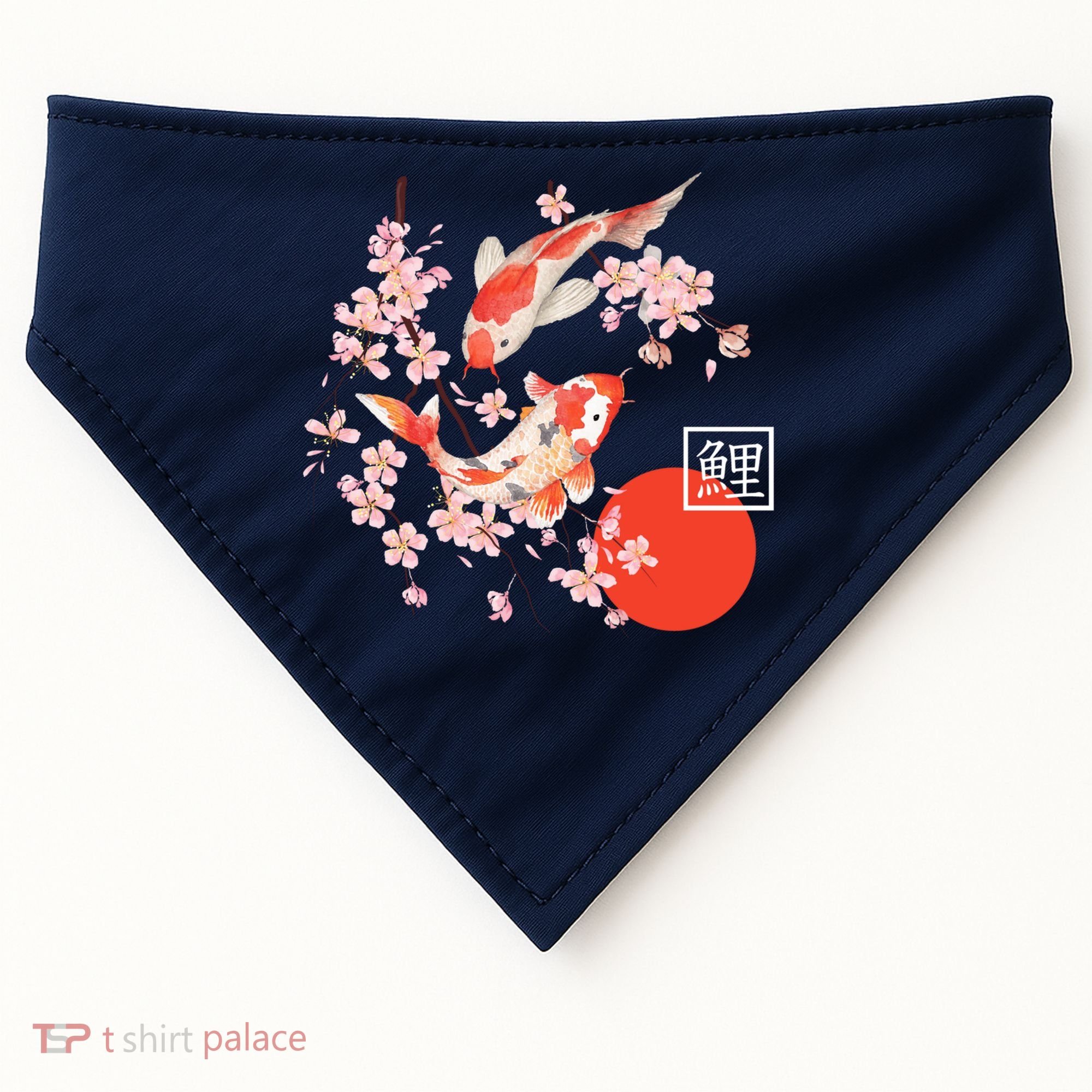 Cherry Blossom Koi Carp Fish Japanese Sakura Graphic Art USA-Made Doggie Bandana