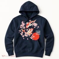 Cherry Blossom Koi Carp Fish Japanese Sakura Graphic Art Hoodie thumb 0