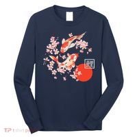 Cherry Blossom Koi Carp Fish Japanese Sakura Graphic Art Long Sleeve Shirt thumb 0