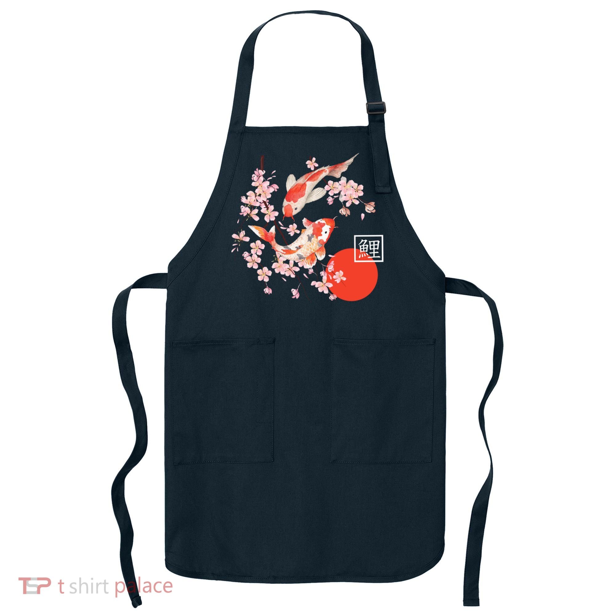 Cherry Blossom Koi Carp Fish Japanese Sakura Graphic Art Apron