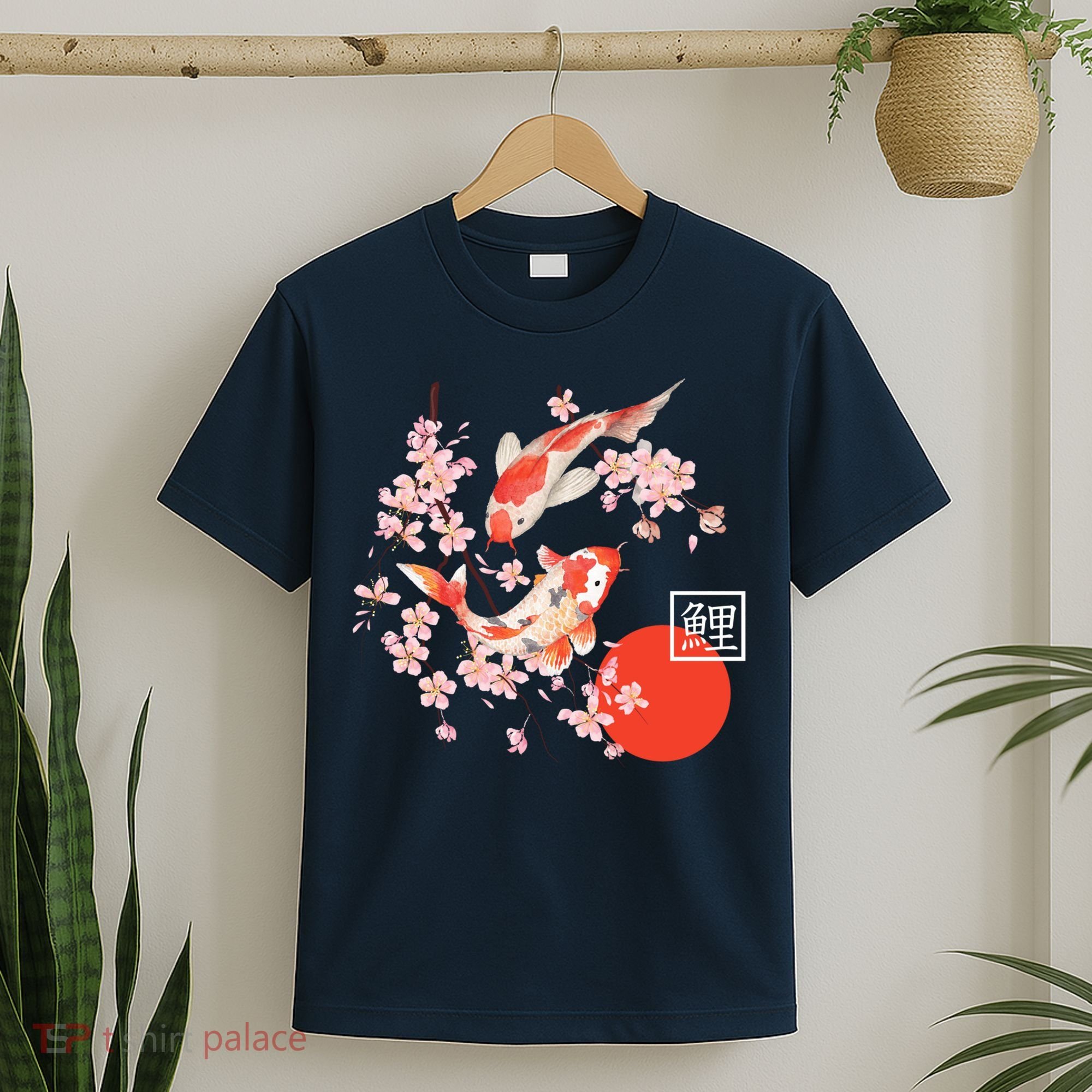 Cherry Blossom Koi Carp Fish Japanese Sakura Graphic Art T-Shirt