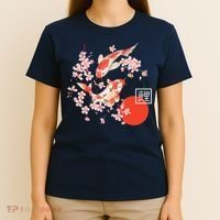Cherry Blossom Koi Carp Fish Japanese Sakura Graphic Art T-Shirt thumb 4