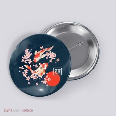 Cherry Blossom Koi Carp Fish Japanese Sakura Graphic Art Button