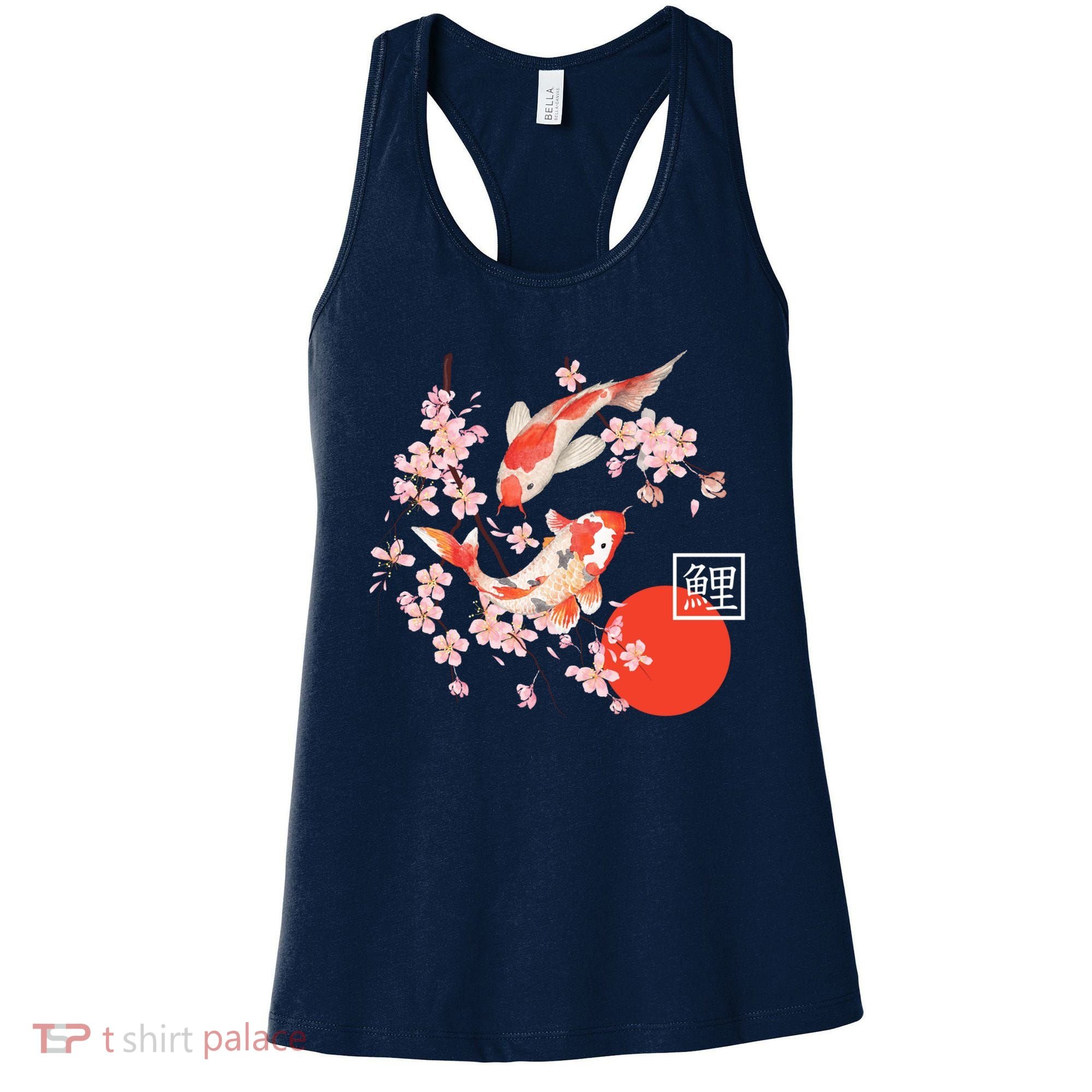 Cherry Blossom Koi Carp Fish Japanese Sakura Graphic Art Women's Tank Top