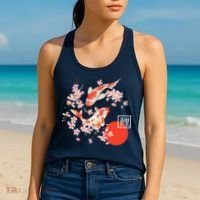Cherry Blossom Koi Carp Fish Japanese Sakura Graphic Art Women's Tank Top thumb 2