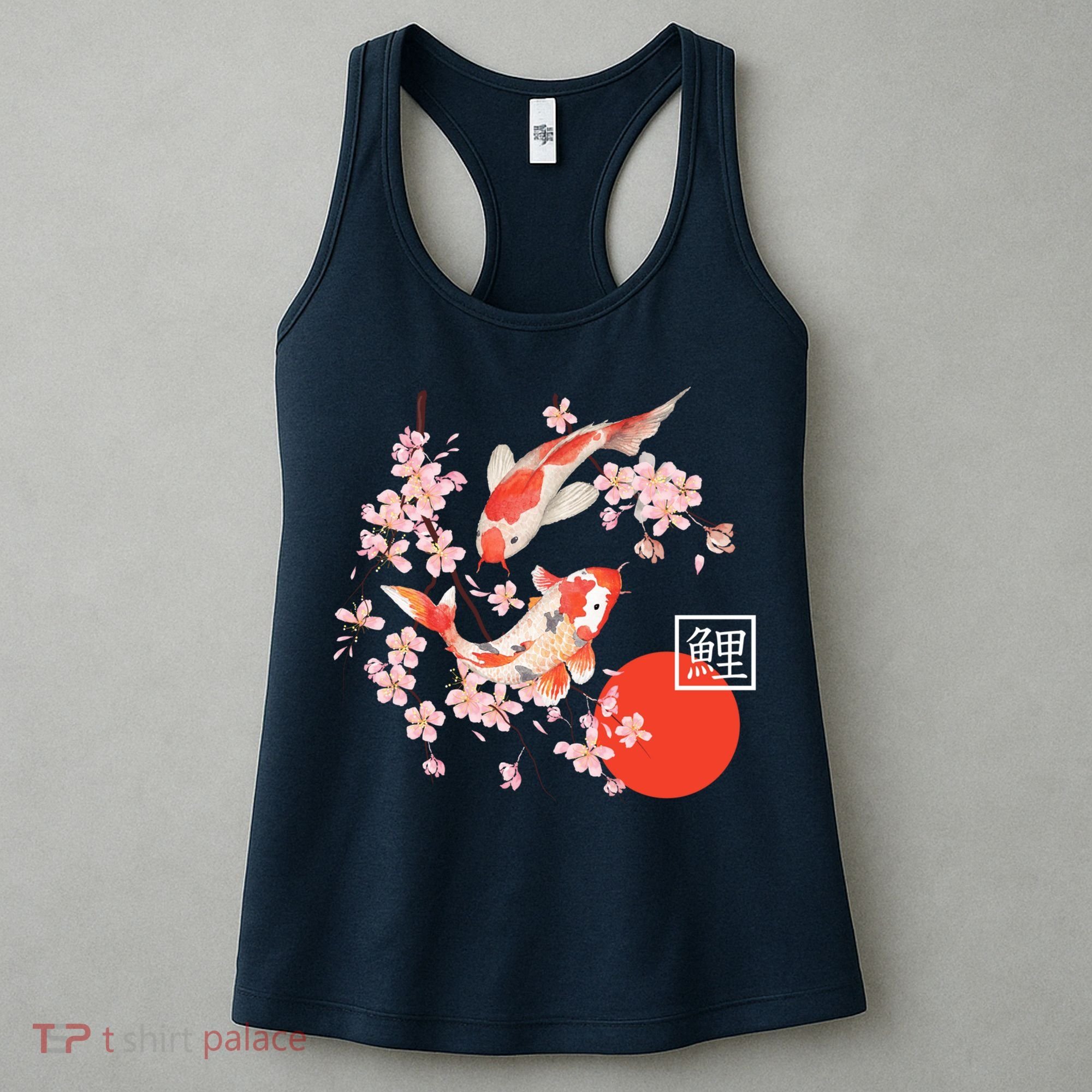 Cherry Blossom Koi Carp Fish Japanese Sakura Graphic Art Women's Tank Top