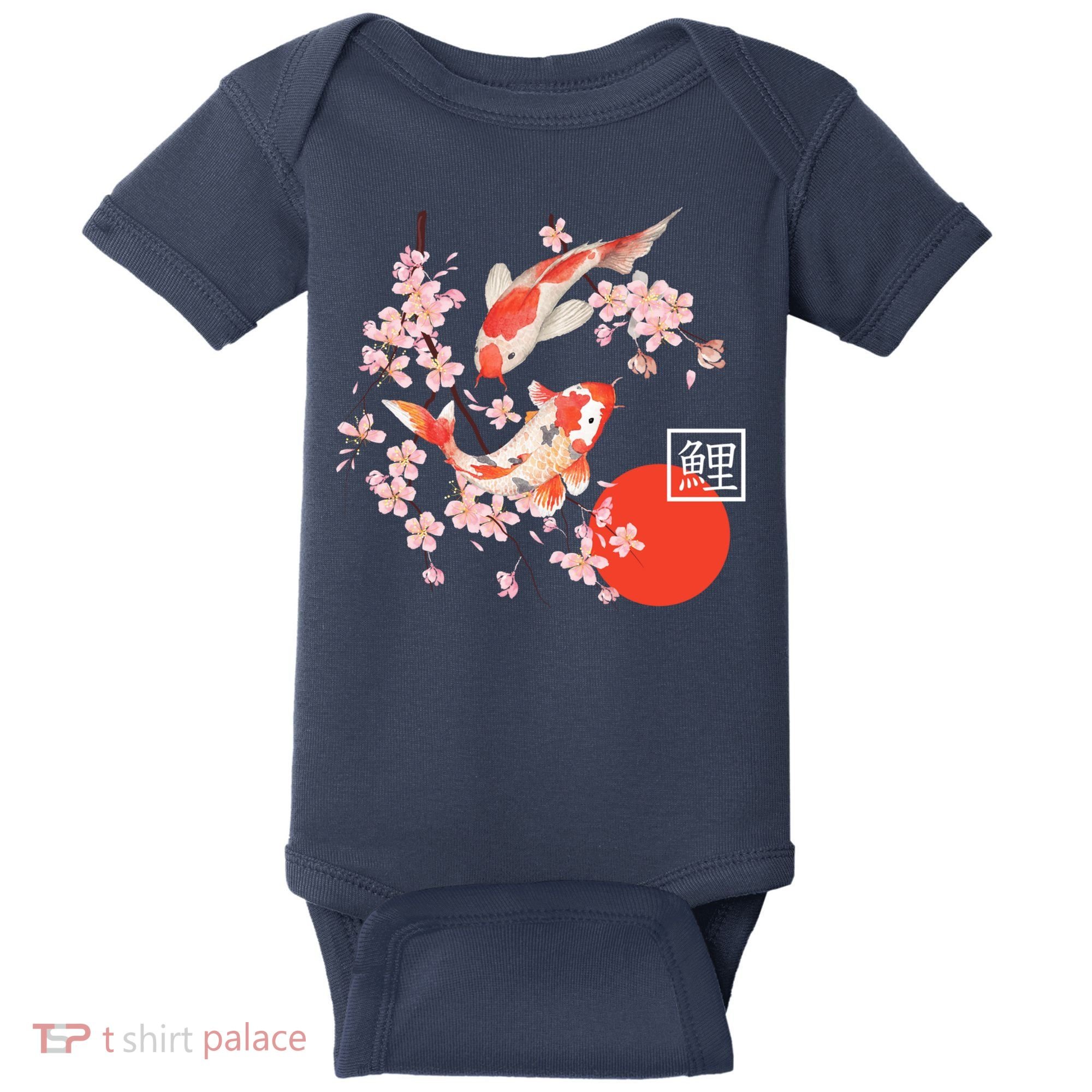 Cherry Blossom Koi Carp Fish Japanese Sakura Graphic Art Baby Bodysuit