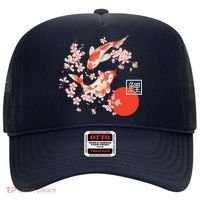 Cherry Blossom Koi Carp Fish Japanese Sakura Graphic Art Hat thumb 0