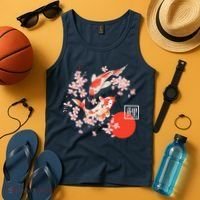 Cherry Blossom Koi Carp Fish Japanese Sakura Graphic Art Tank Top thumb 4