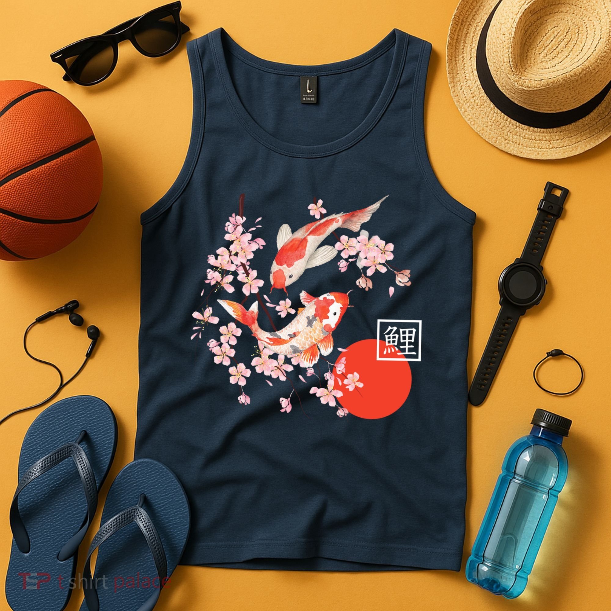 Cherry Blossom Koi Carp Fish Japanese Sakura Graphic Art Tank Top