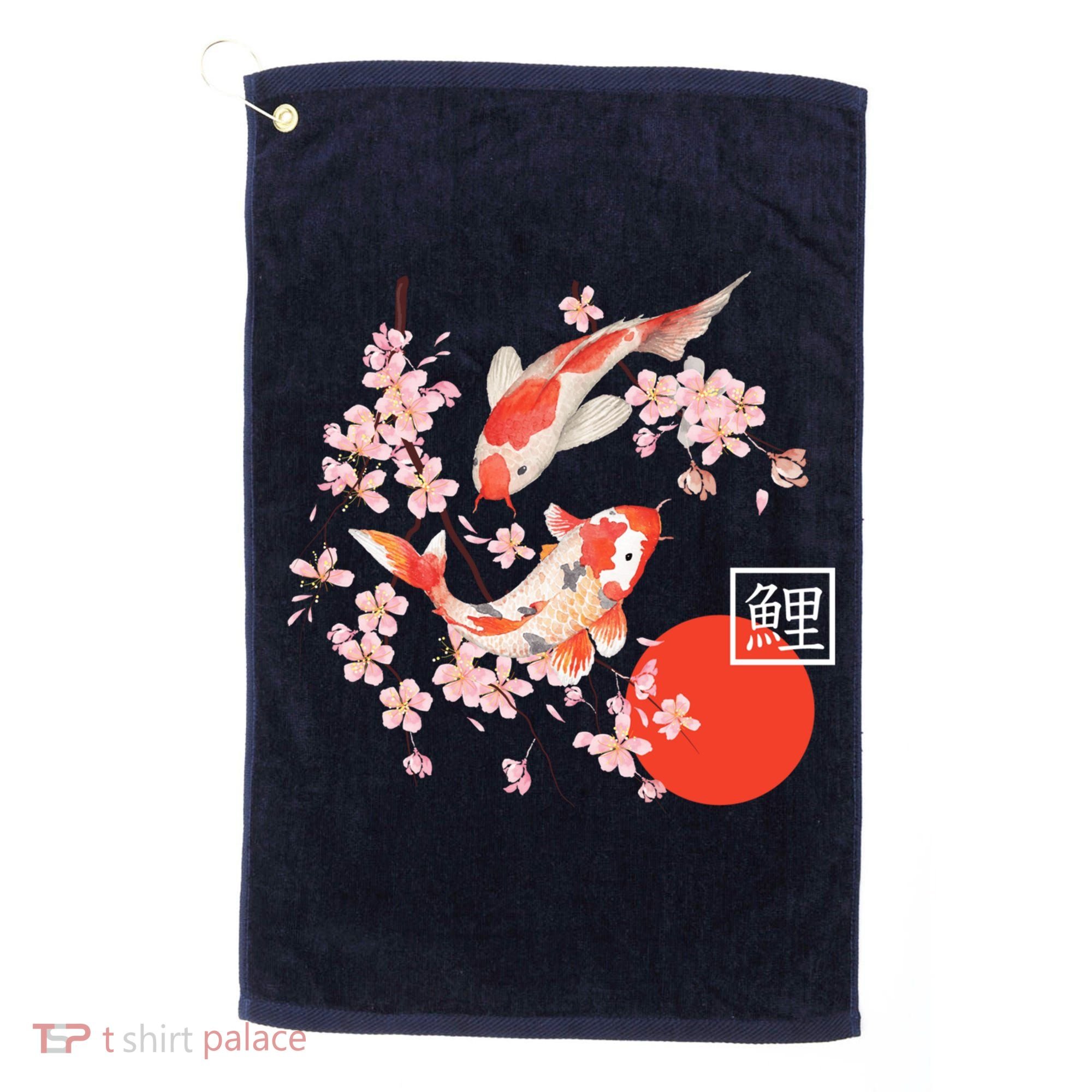 Cherry Blossom Koi Carp Fish Japanese Sakura Graphic Art Golf Towel
