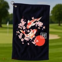 Cherry Blossom Koi Carp Fish Japanese Sakura Graphic Art Golf Towel thumb 1