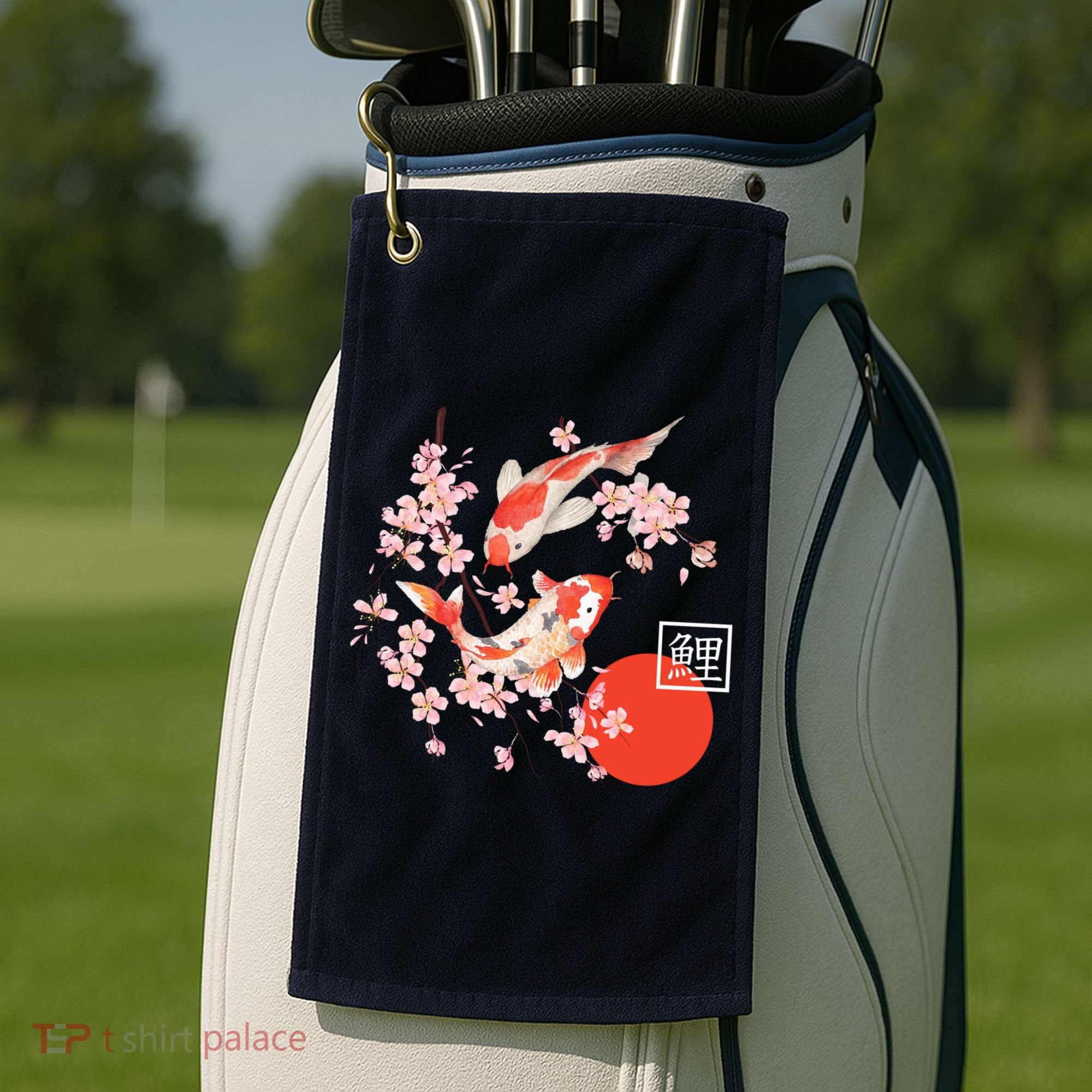 Cherry Blossom Koi Carp Fish Japanese Sakura Graphic Art Golf Towel