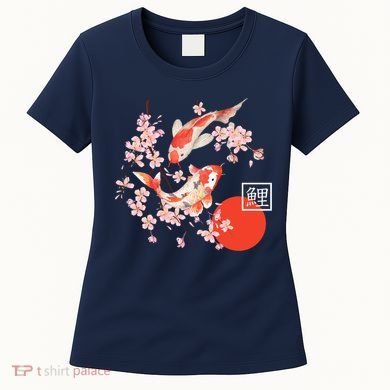 Cherry Blossom Koi Carp Fish Japanese Sakura Graphic Art Women's T-Shirt