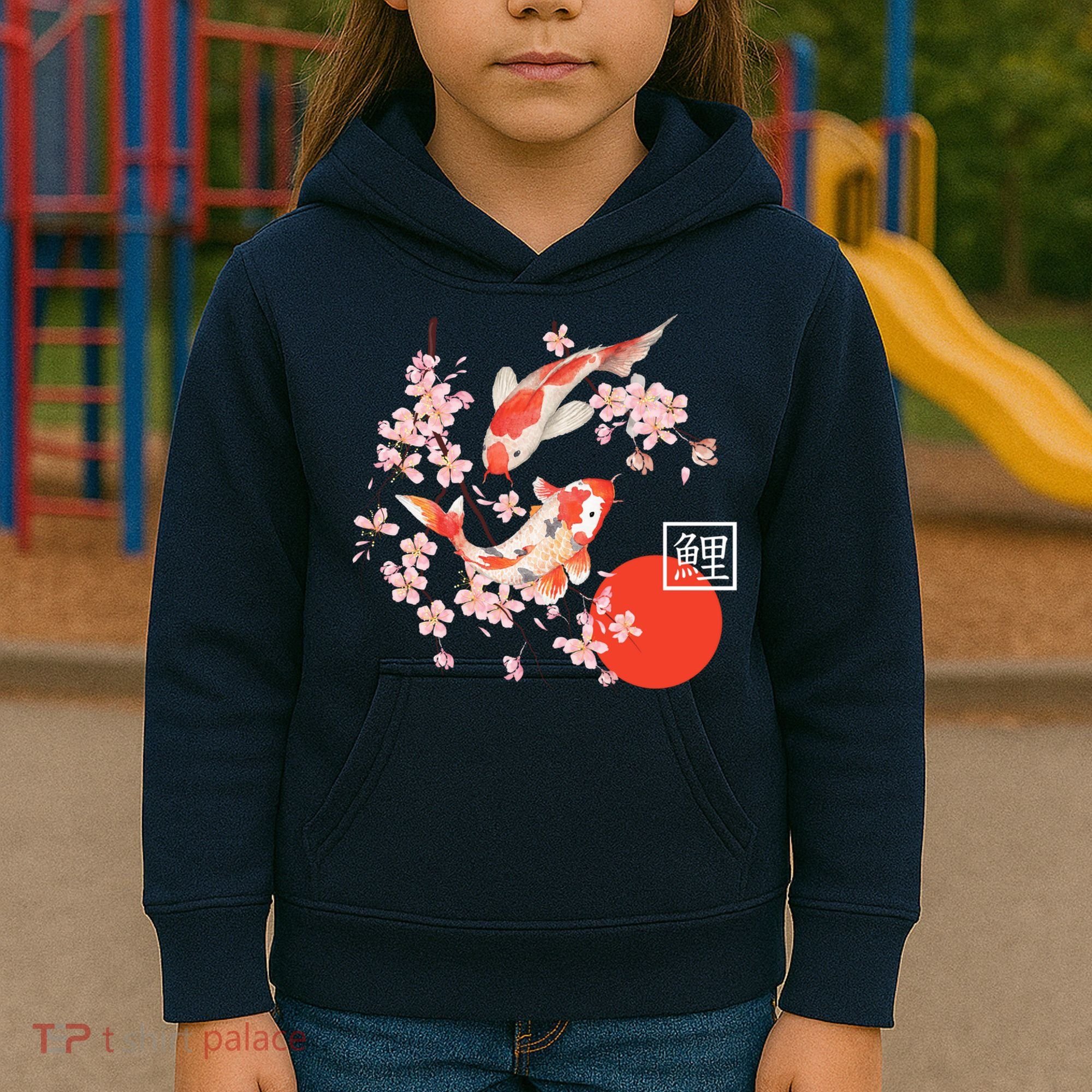 Cherry Blossom Koi Carp Fish Japanese Sakura Graphic Art Kids Hoodie