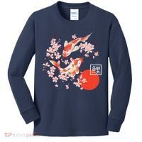 Cherry Blossom Koi Carp Fish Japanese Sakura Graphic Art Kids Long Sleeve Shirt thumb 0