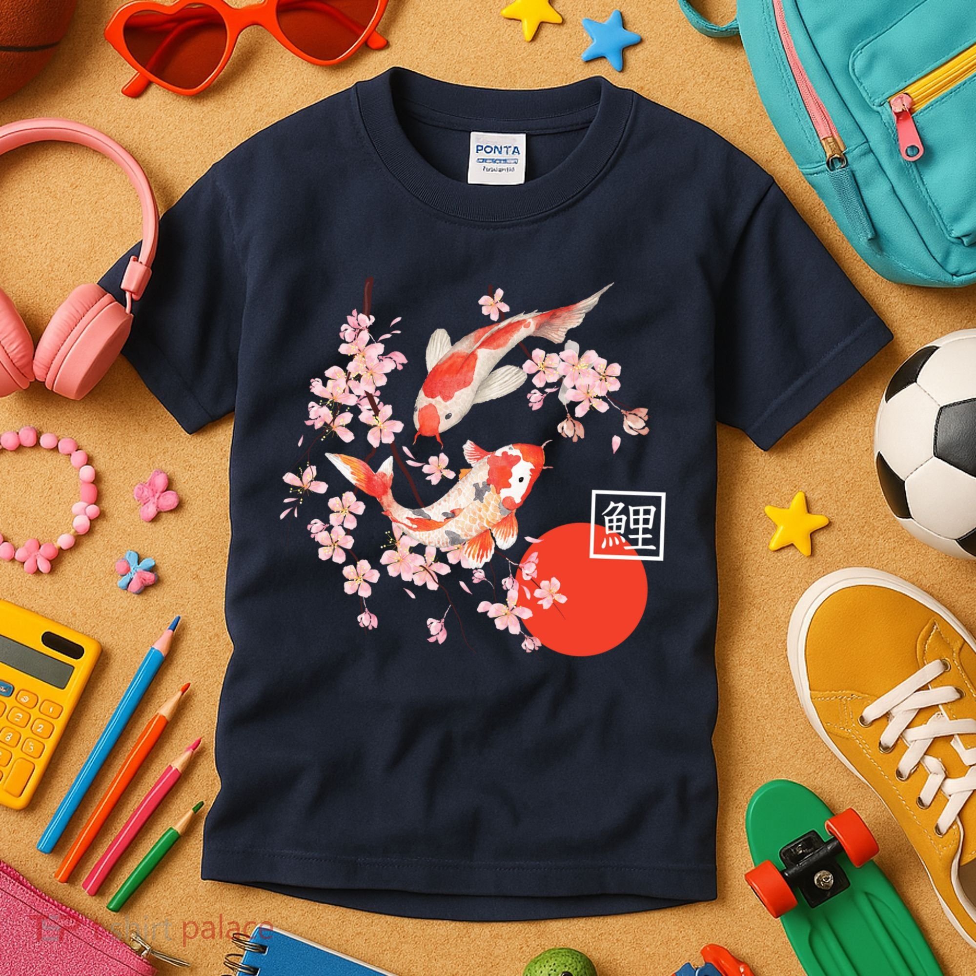 Cherry Blossom Koi Carp Fish Japanese Sakura Graphic Art Kids T-Shirt