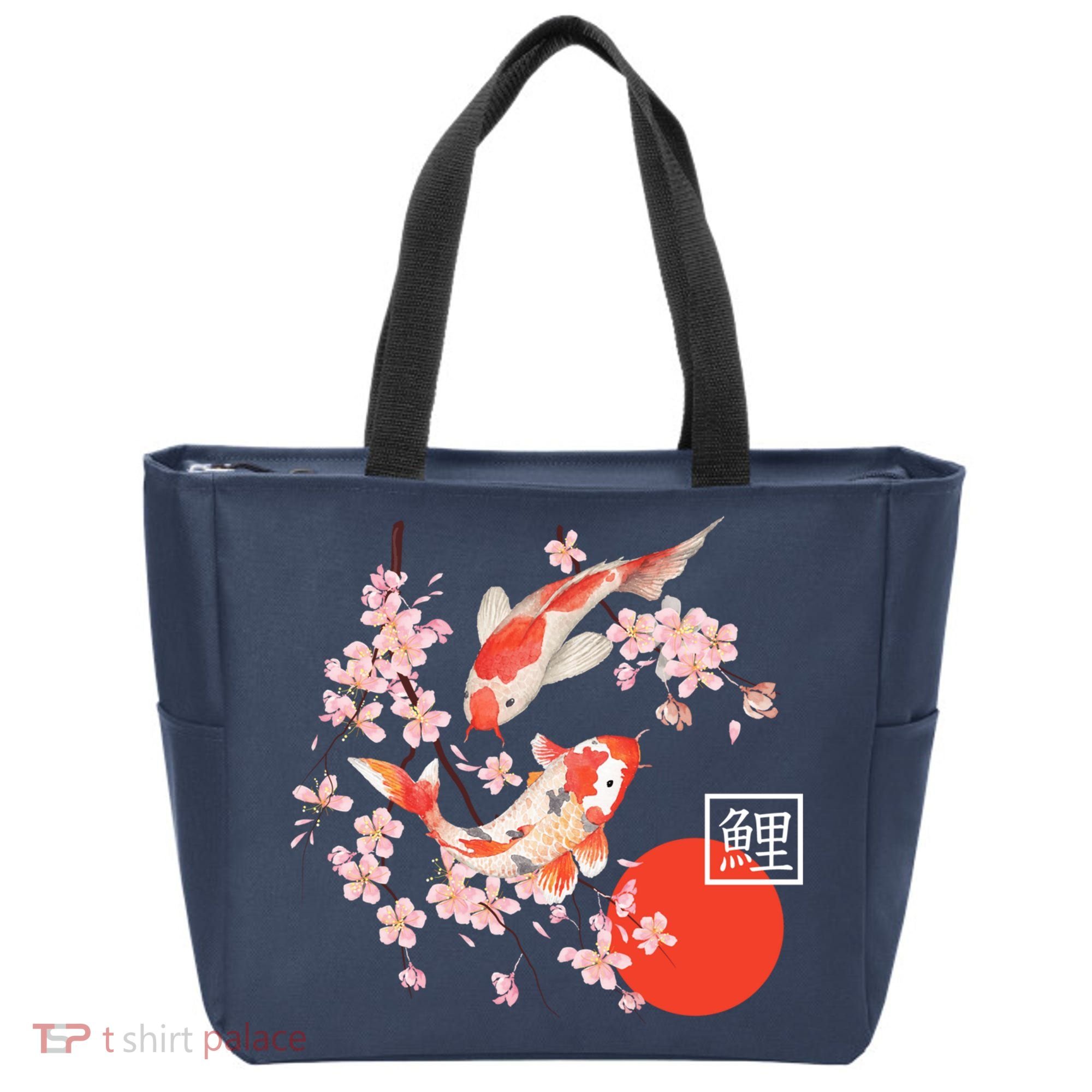 Cherry Blossom Koi Carp Fish Japanese Sakura Graphic Art Tote Bag