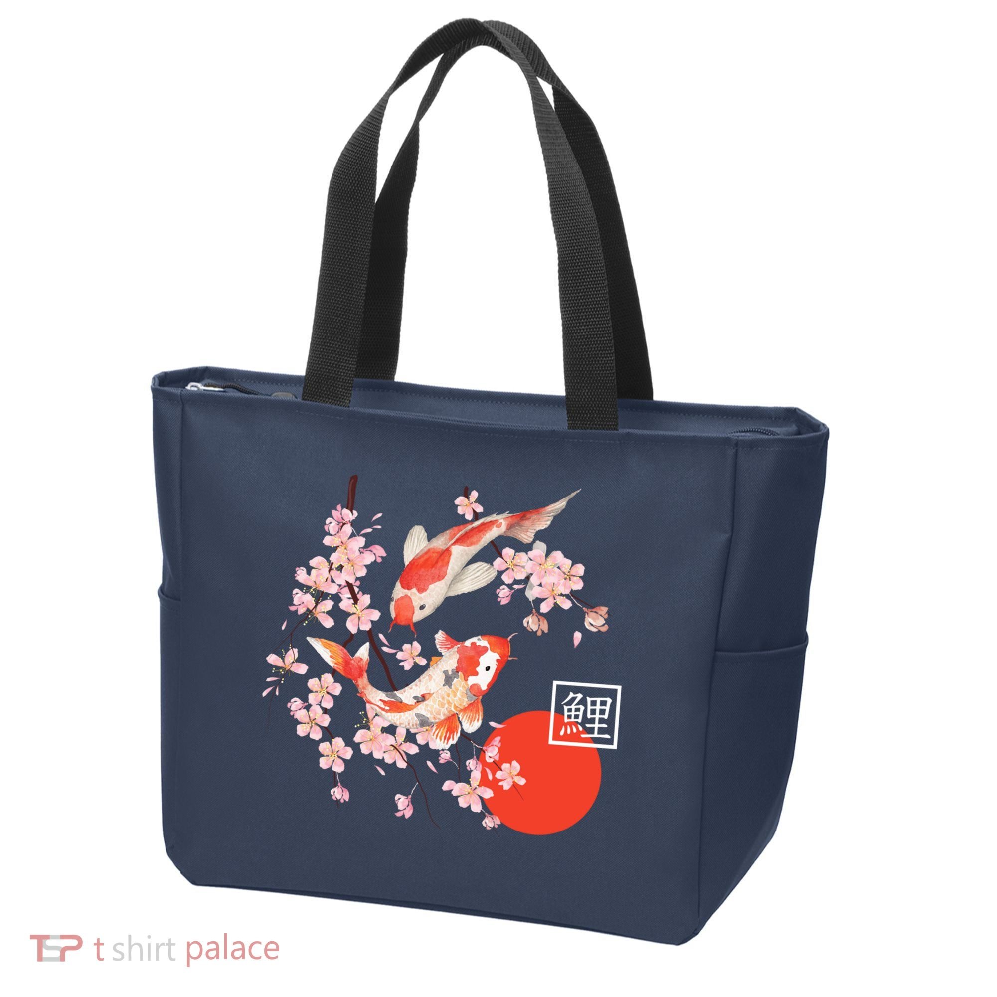 Cherry Blossom Koi Carp Fish Japanese Sakura Graphic Art Tote Bag