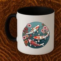 Cherry Blossom Koi Fish Japanese Coffee Mug thumb 2
