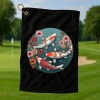 Cherry Blossom Koi Fish Japanese Golf Towel thumb 1