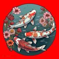 Cherry Blossom Koi Fish Japanese Santa Hat thumb 1