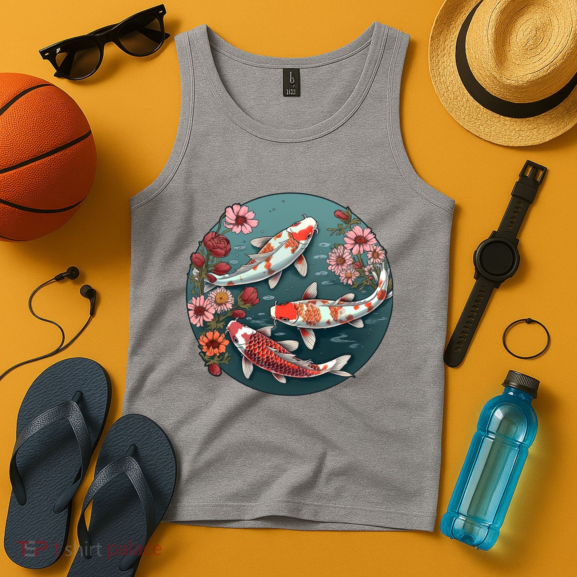 Cherry Blossom Koi Fish Japanese Tank Top