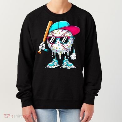 Cool Baseball Life Style Ice Cream Melting Drip Graphic Women's Sweatshirt
