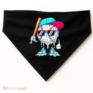 Cool Baseball Life Style Ice Cream Melting Drip Graphic USA-Made Doggie Bandana