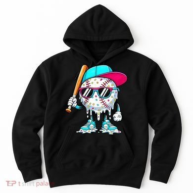 Cool Baseball Life Style Ice Cream Melting Drip Graphic Hoodie