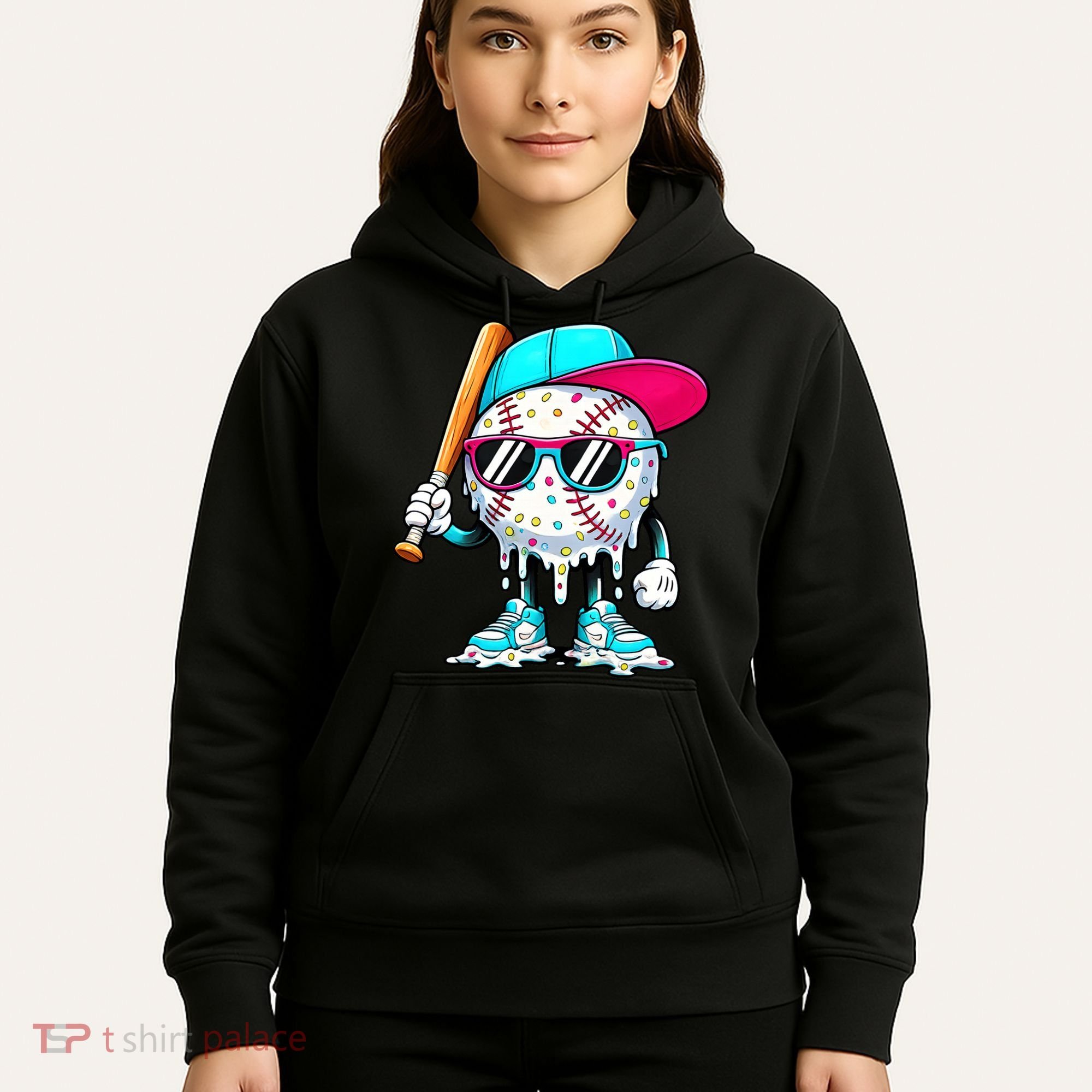 Cool Baseball Life Style Ice Cream Melting Drip Graphic Hoodie