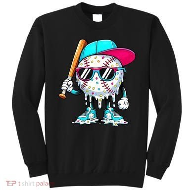 Cool Baseball Life Style Ice Cream Melting Drip Graphic Sweatshirt