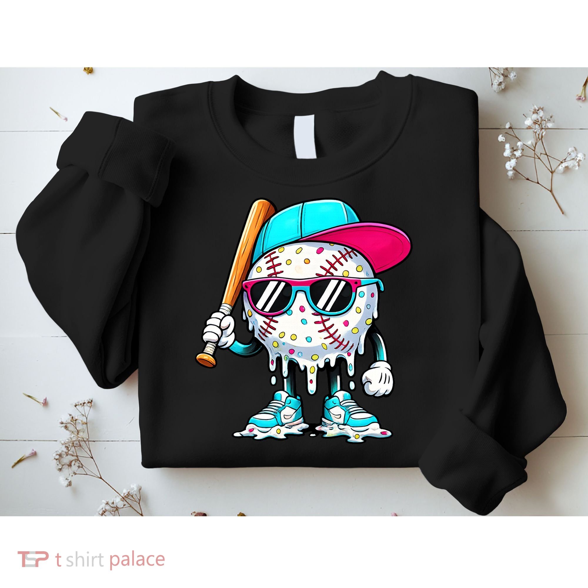 Cool Baseball Life Style Ice Cream Melting Drip Graphic Sweatshirt
