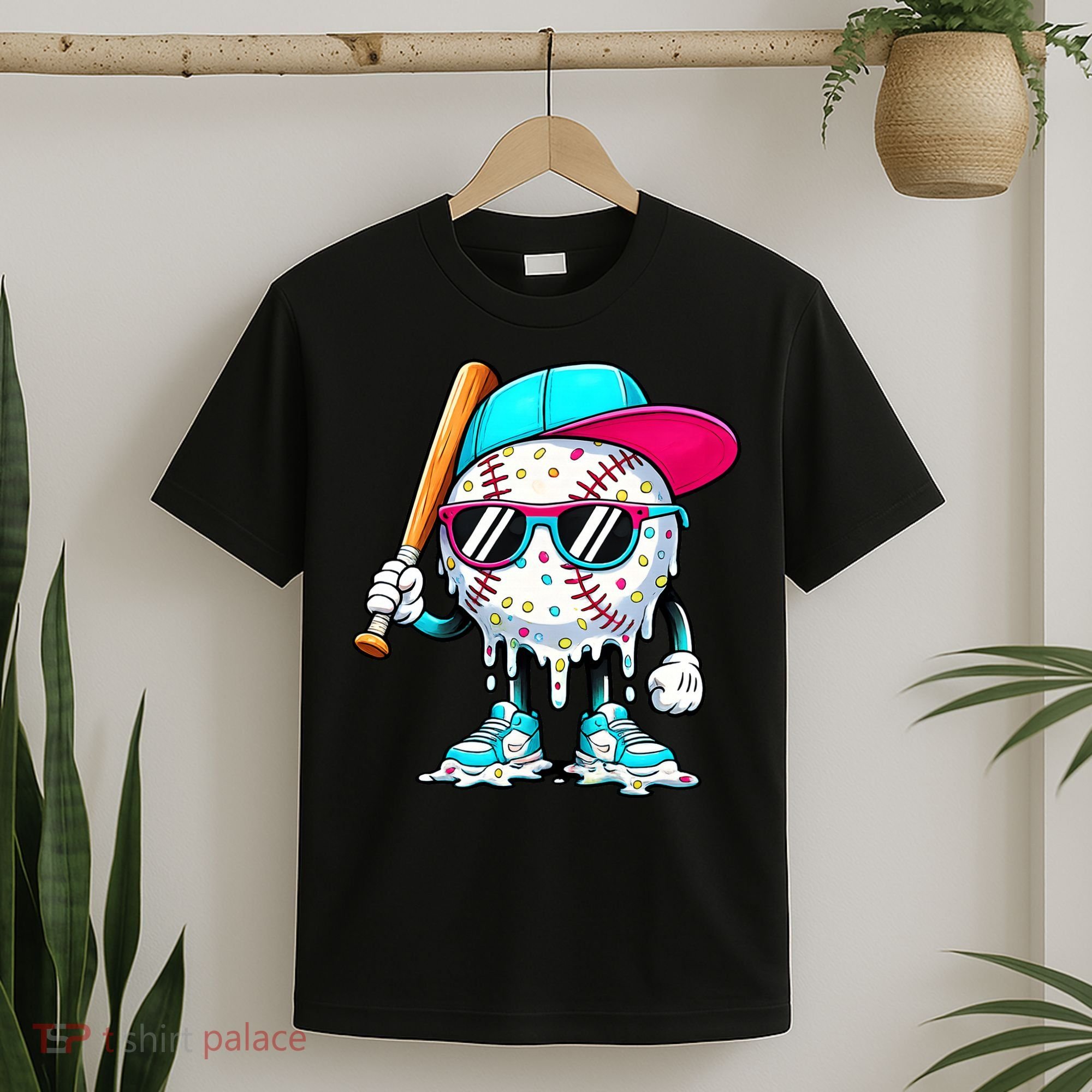 Cool Baseball Life Style Ice Cream Melting Drip Graphic T-Shirt