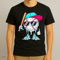 Cool Baseball Life Style Ice Cream Melting Drip Graphic T-Shirt thumb 3