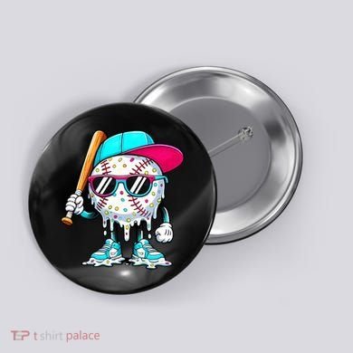 Cool Baseball Life Style Ice Cream Melting Drip Graphic Button