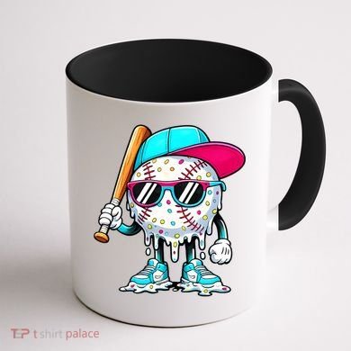 Cool Baseball Life Style Ice Cream Melting Drip Graphic Coffee Mug back