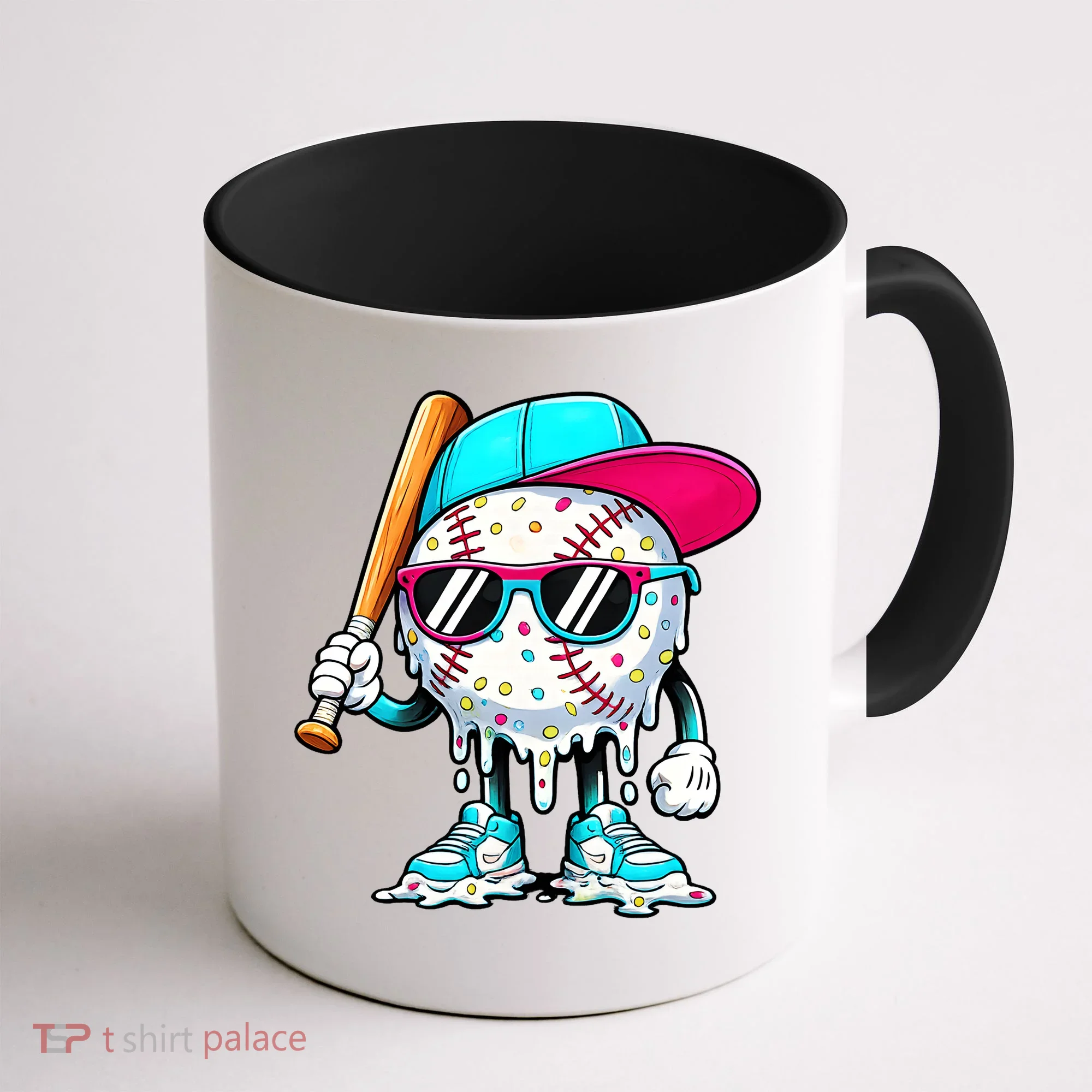Cool Baseball Life Style Ice Cream Melting Drip Graphic Coffee Mug